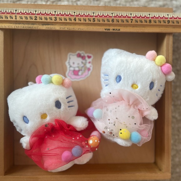 Lot of 2 Hello Kitty Plushies with Tulle Skirts and Pom Pom ball accents - Picture 7 of 10